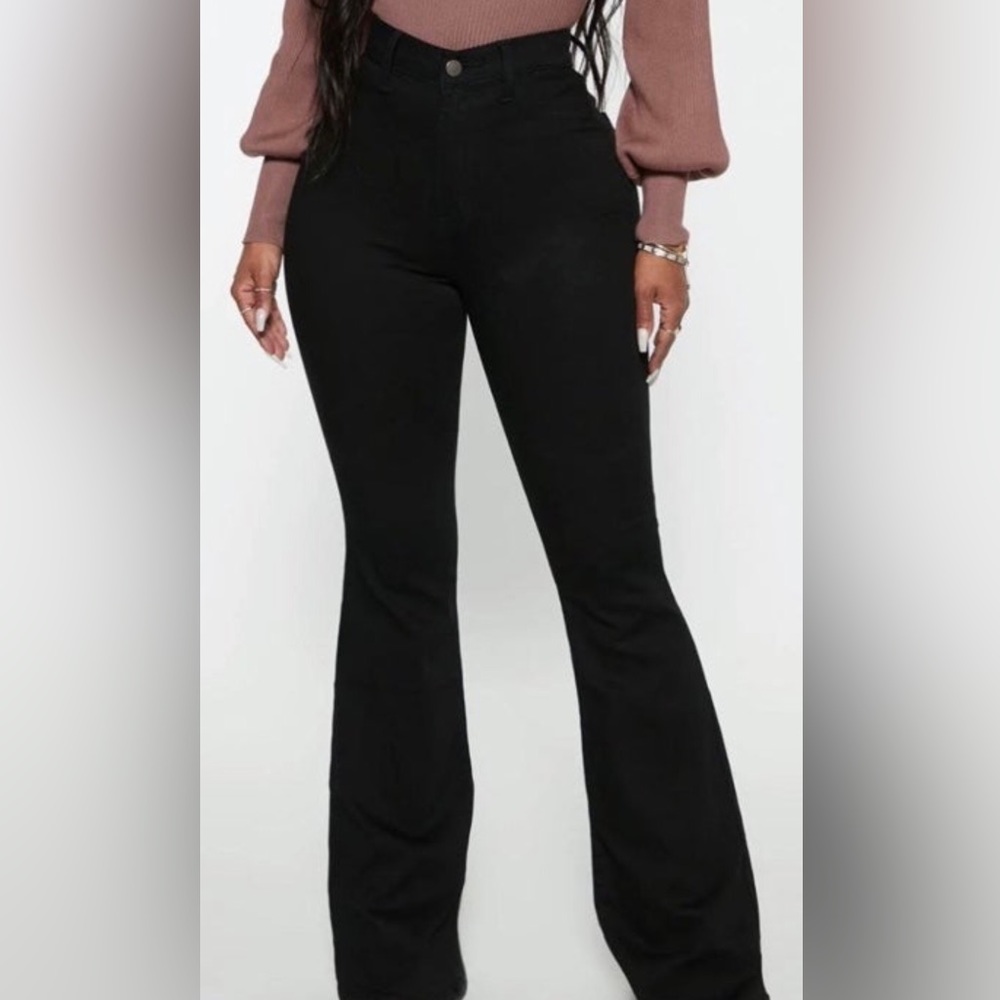 Fashion nova black flare stretchy high waisted jeans